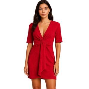 Lumiere Red Suede Mini Cocktail Dress With Ruched Detail Size S